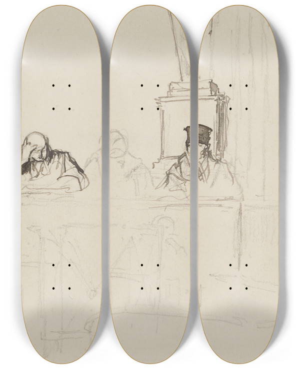 Triptych art skateboard deck of Georges Hugo La Cour by Georges Hugo (1868-1925)