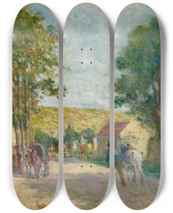 Triptych art skateboard deck of Maximilien Luce Environs De Paris by Maximilien Luce (1858-1941)