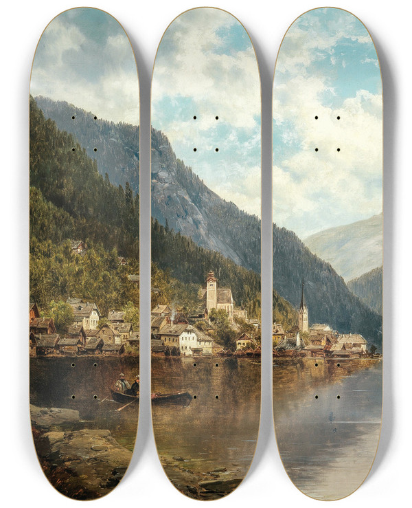 Triptych art skateboard deck of Josef Thoma Hallsttter See by Josef Thoma (1828-1899)