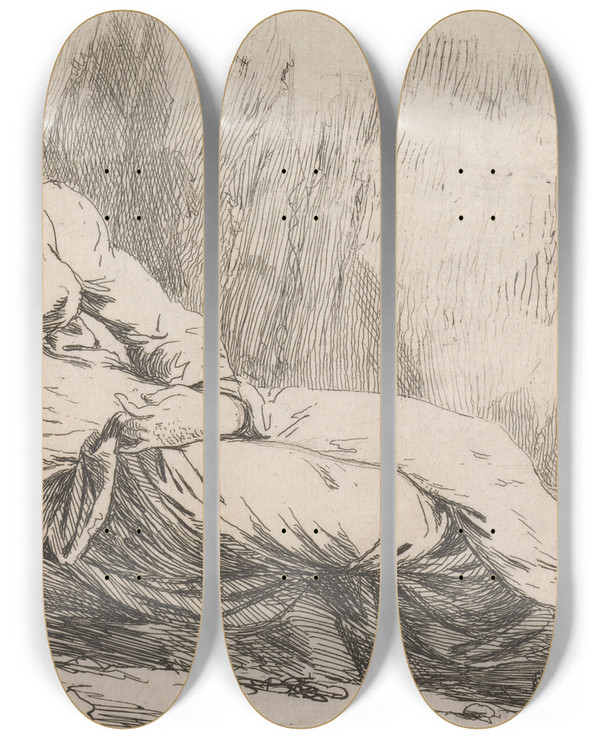 Triptych art skateboard deck of Alexander Runciman Ariadne by Alexander Runciman (1736-1785)