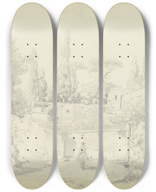 Triptych art skateboard deck of Adolf Hoeffler Tivoli by Adolf Hoeffler (1825-1898)
