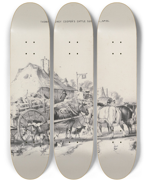 Triptych art skateboard deck of Thomas Sidney Cooper Thomas Sydney Coopers Cattle Subjects Pl25 by Thomas Sidney Cooper (1803-1902)