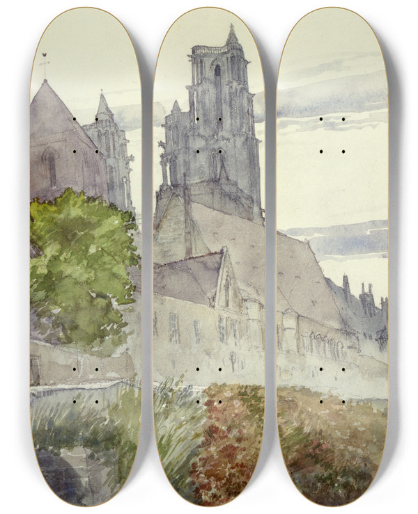 Triptych art skateboard deck of Cass Gilbert Laon Cathedral France by Cass Gilbert (1859-1934)