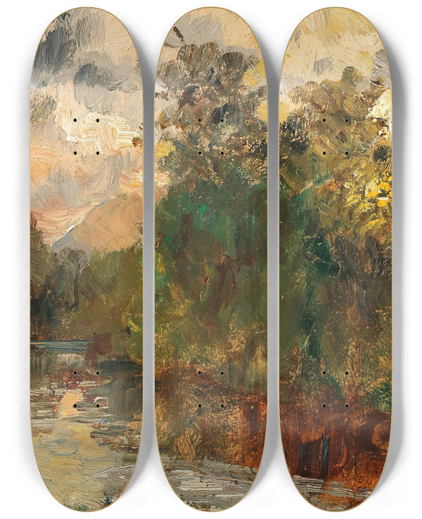 Triptych art skateboard deck of Marie Egner Am Bach_1 by Marie Egner (1850-1940)