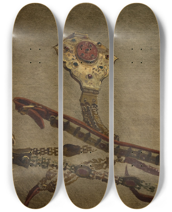 Triptych art skateboard deck of Stanisaw Von Chlebowski Study Of A Turkish Bit by Stanislaw Chlebowski (1835-1884)