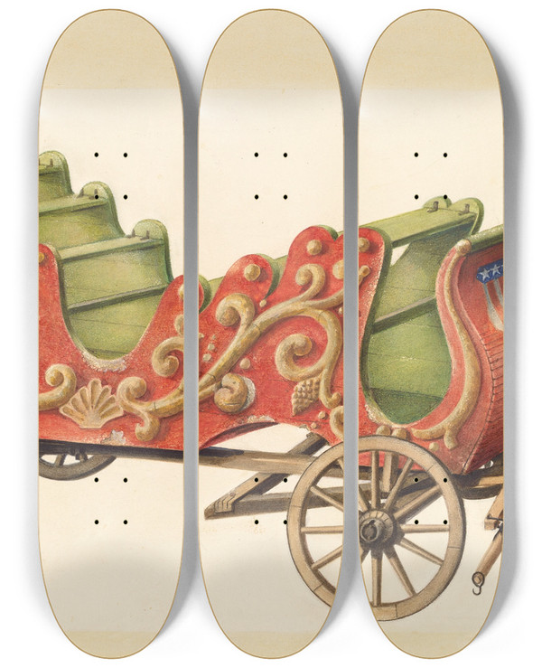 Triptych art skateboard deck of H Langden Brown Bishop Hill Bandwagon by H Langden Brown