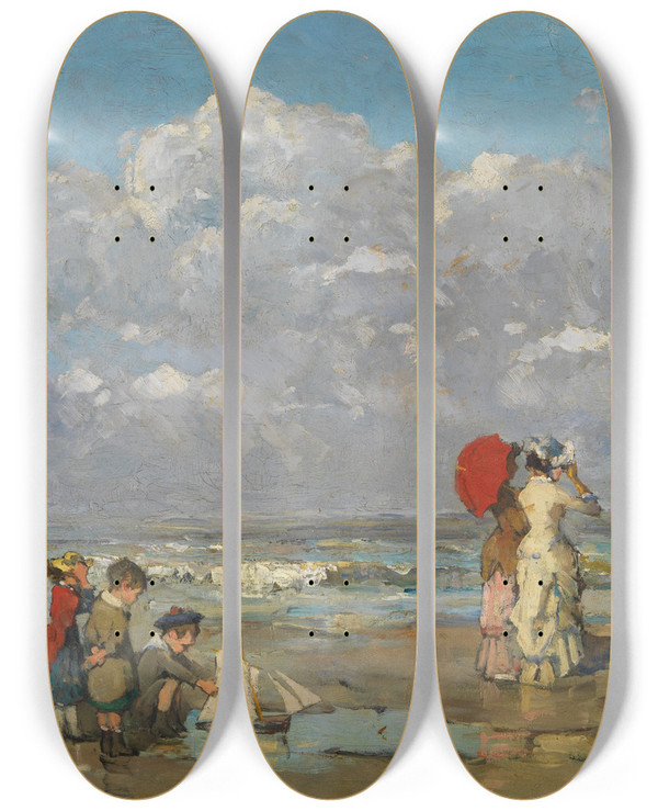 Triptych art skateboard deck of Pericles Pantazis On The Beach by Pericles Pantazis (1864-1871)