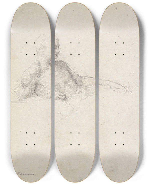 Triptych art skateboard deck of Jeanlon Grme Study For King Candaules_2 by Jean-Lon Grme (1824-1904)