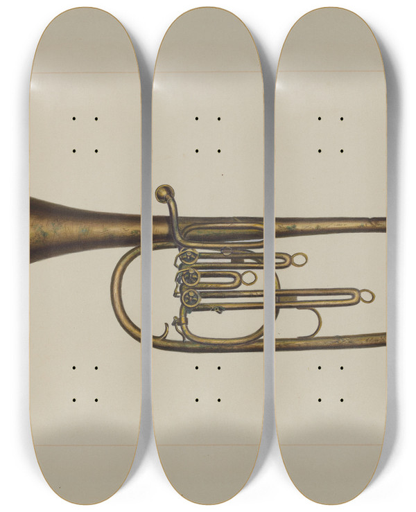 Triptych art skateboard deck of Edward L Loper Baritone Horn by Edward L Loper (1916-2011)