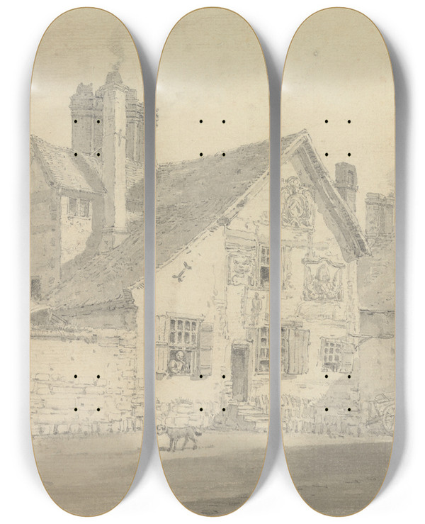 Triptych art skateboard deck of William Alexander Kentish Street Scene by William Alexander (1767-1816)
