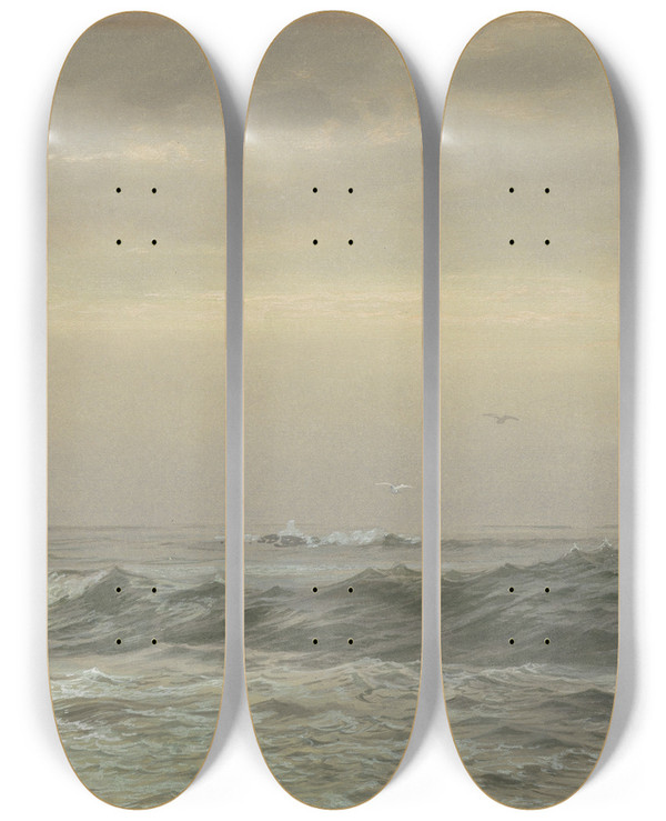 Triptych art skateboard deck of William Trost Richards Rocks And Breaking Waves by William Trost Richards (1833-1905)