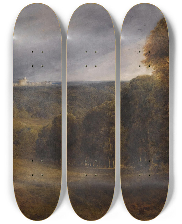 Triptych art skateboard deck of Bernard Walter Evans Windsor Castle From The Greatpark by Bernard Walter Evans (1848-1922)