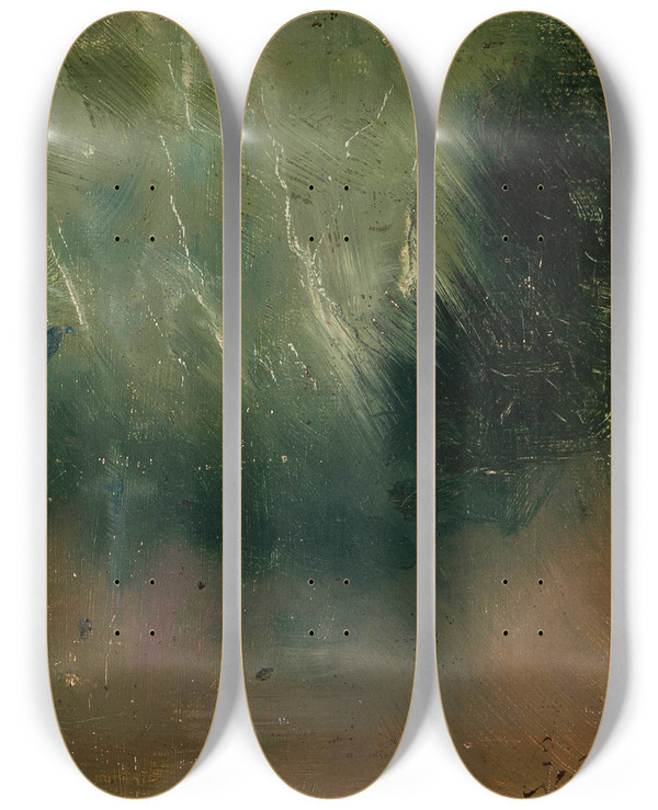 Triptych art skateboard deck of Czesaw Peczyski Graveyard At Dusk by Czeslaw Pelczynski (19-)