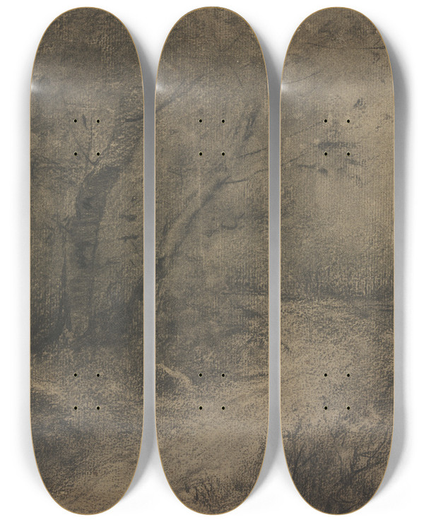 Triptych art skateboard deck of Auguste Pointelin Forest Landscape by Auguste Pointelin (1839-1933)