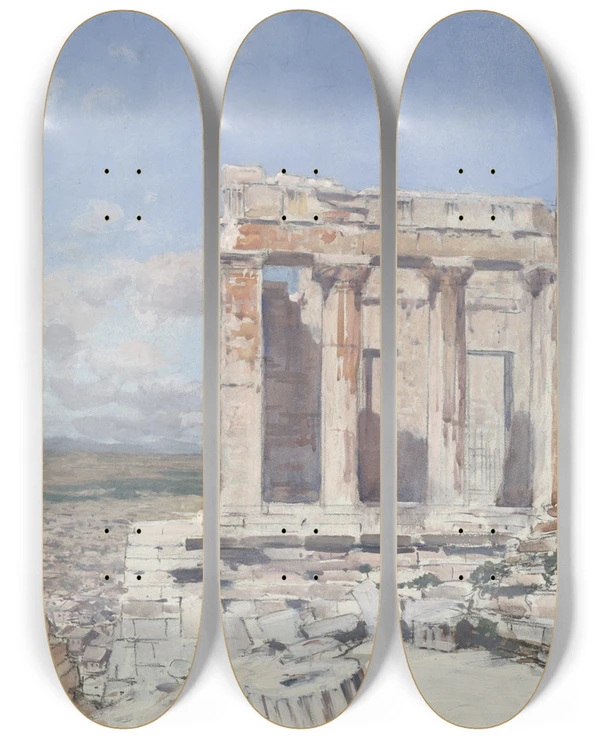 Triptych art skateboard deck of Francis Hopkinson Smith The Propylaea Acropolis by Francis Hopkinson Smith (1838-1915)