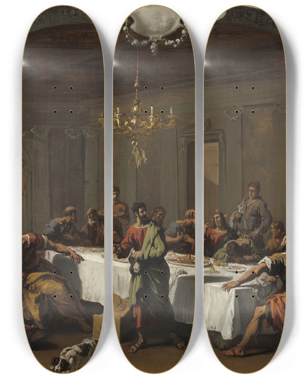 Triptych art skateboard deck of Sebastiano Ricci The Last Supper_1 by Sebastiano Ricci (1659-1734)