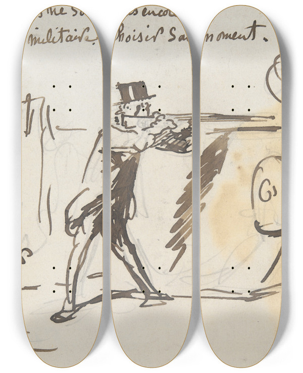 Triptych art skateboard deck of Cham My Militarytactics by Cham (1818-1879)