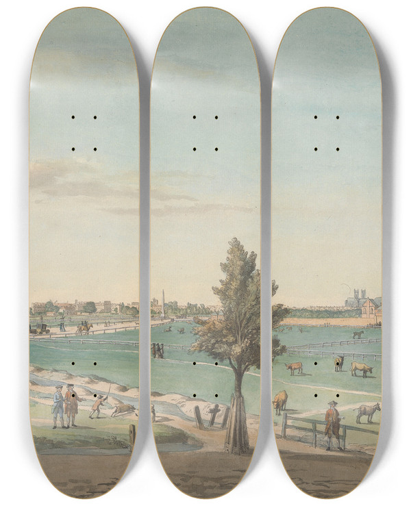 Triptych art skateboard deck of Samuel Hieronymus Grimm Kennington Common by Samuel Hieronymus Grimm (1733-1794)