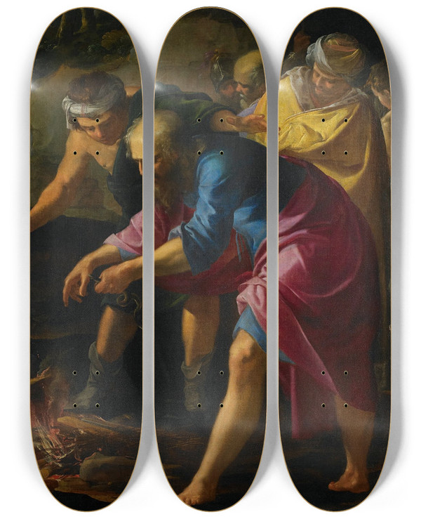 Triptych art skateboard deck of Laurent De La Hyre Saint Paul Shipwrecked On Malta by Laurent de la Hyre (1606-1656)