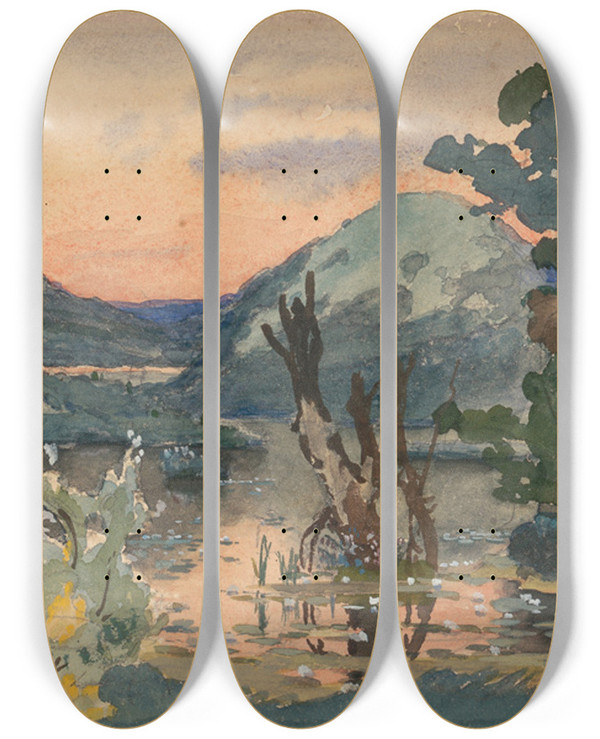 Triptych art skateboard deck of Victor Mikhailovich Vasnetsov Yarilina Valley by Victor Mikhailovich Vasnetsov (1848-1926)
