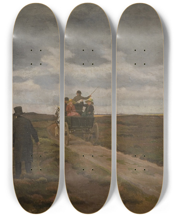 Triptych art skateboard deck of Hans Smidth Hedelandskab Med En Dagvogn by Hans Smidth (1839-1917)