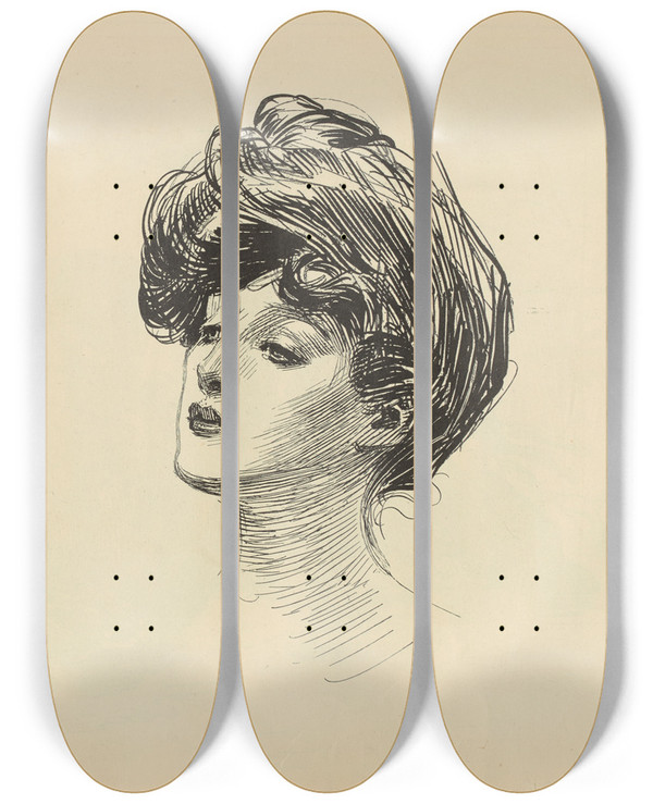 Triptych art skateboard deck of Charles Dana Gibson Untitled_86 by Charles Dana Gibson (1867-1944)