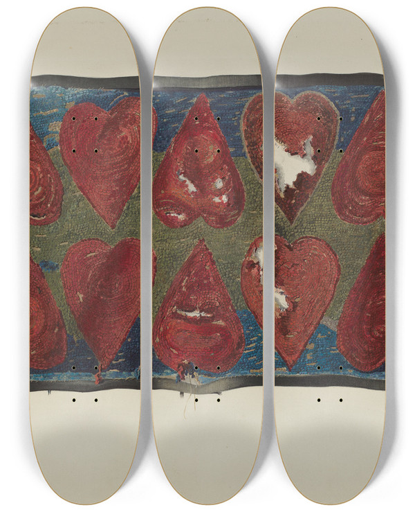 Triptych art skateboard deck of James Hc Vail Hooked Rug by James H.C. Vail