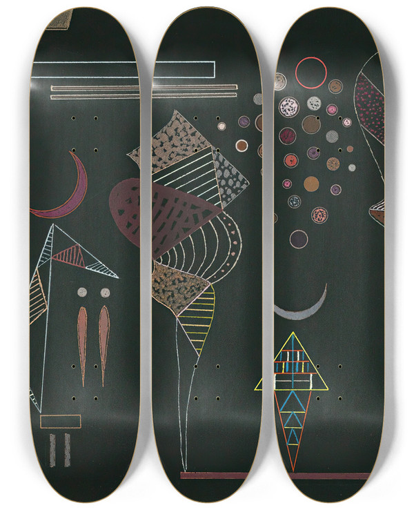 Triptych art skateboard deck of Wassily Kandinsky Tude Pour Contrastes Rduits by Wassily Kandinsky (1866-1944)