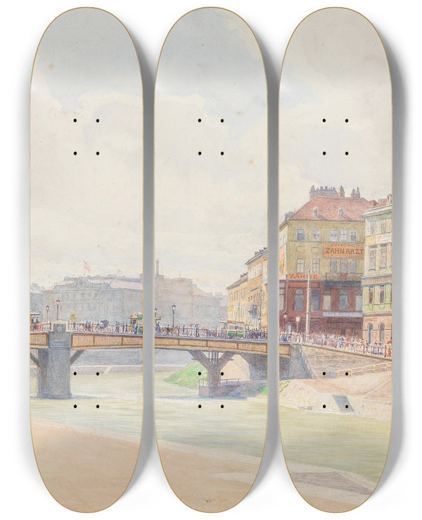 Triptych art skateboard deck of Carl Mller Ferdinandsbrcke Wien by Carl Muller (1818-1893)