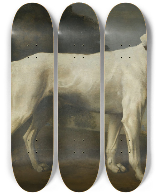 Triptych art skateboard deck of George Stubbs Viscount Gormanstons White Dog by George Stubbs (1724-1806)