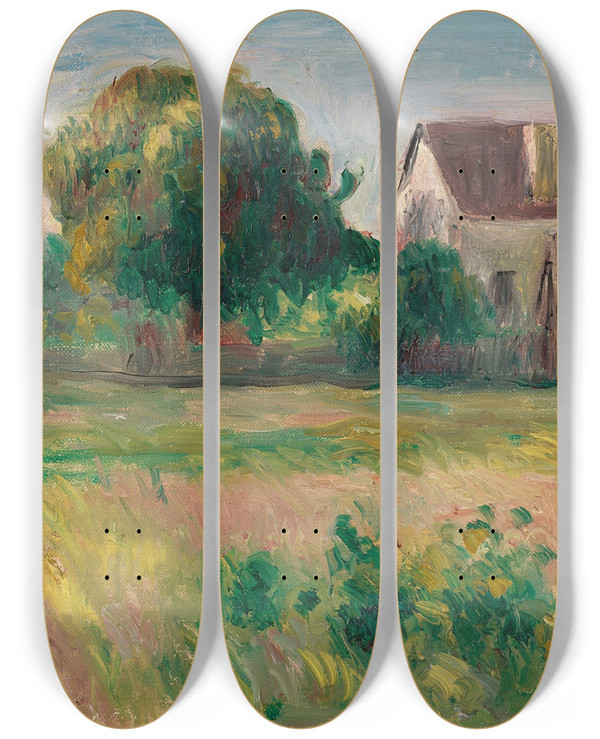 Triptych art skateboard deck of Pierreauguste Renoir Maisons Essoyes by Pierre-Auguste Renoir (1841-1919)