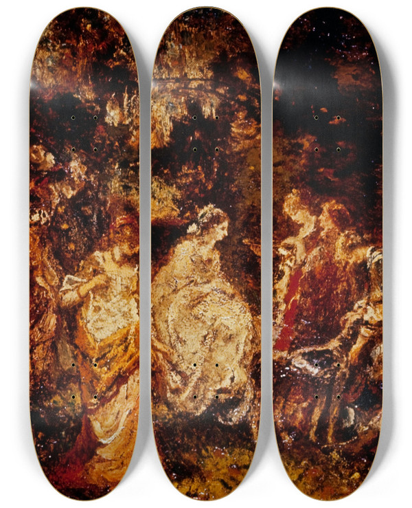 Triptych art skateboard deck of Adolphe Monticelli The Empress Eugenie At St Cloud by Adolphe Monticelli (1824-1886)