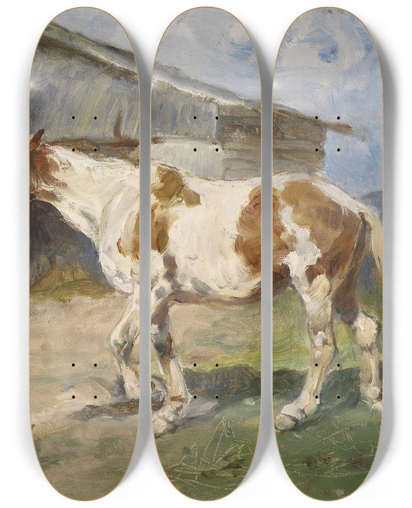Triptych art skateboard deck of Julius Von Blaas Am Heimweg by Julius Von Blaas (1845-1923)