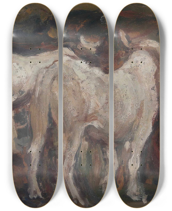 Triptych art skateboard deck of Cesare Ciani Carro Con Buoi by Cesare Ciani (1854-1925)