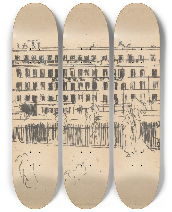 Triptych art skateboard deck of Walter Richard Sickert Old Hotel Royal Dieppe by Walter Richard Sickert (1860-1942)