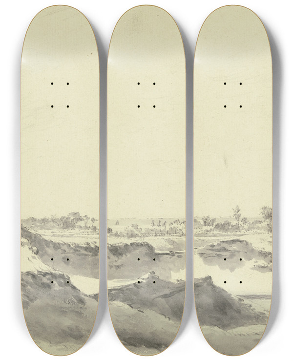 Triptych art skateboard deck of Jan Vermeer Van Haarlem The Elder Dune Landscape by Jan Vermeer van Haarlem the Elder (1628-1691)