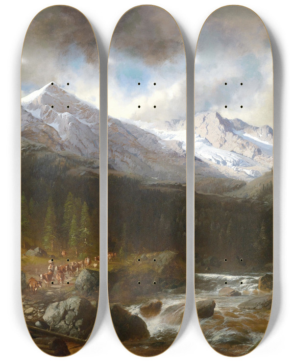 Triptych art skateboard deck of Carl Millner Viehabtrieb by Carl Millner (1825-1895)