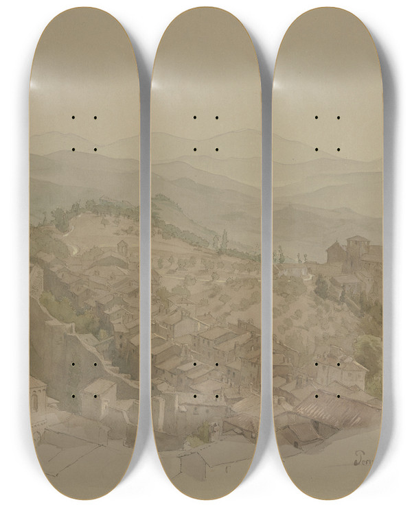 Triptych art skateboard deck of Wilhelm Steinhausen Perugia by Wilhelm Steinhausen (1846-1924)