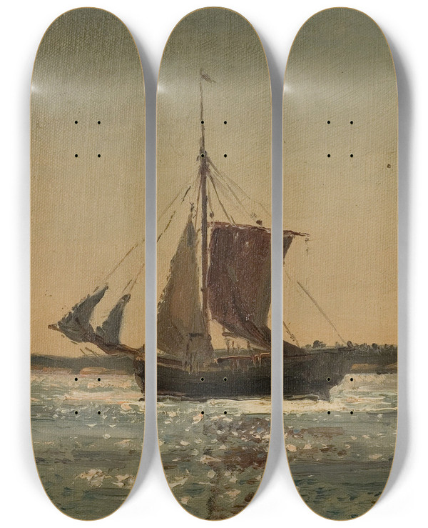 Triptych art skateboard deck of Amaldus Nielsen Fra Hvaler_1 by Amaldus Nielsen (1838-1932)