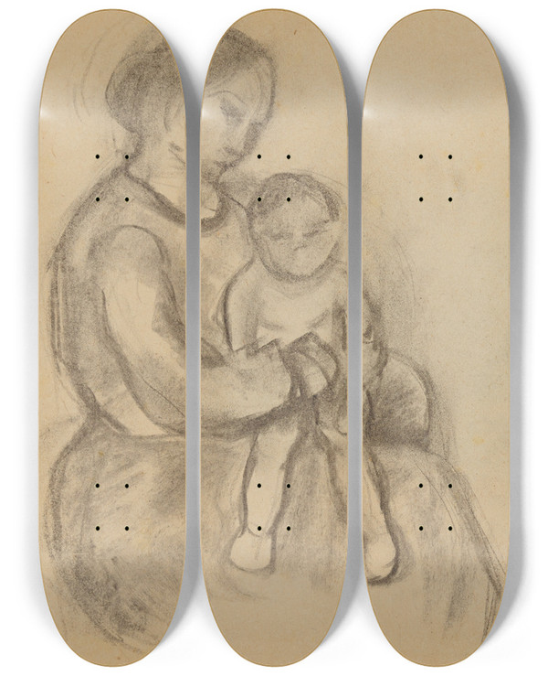 Triptych art skateboard deck of Anny Dollschein Zwei Mal Mutter Mit Kind by Anny Dollschein (1893-1946)