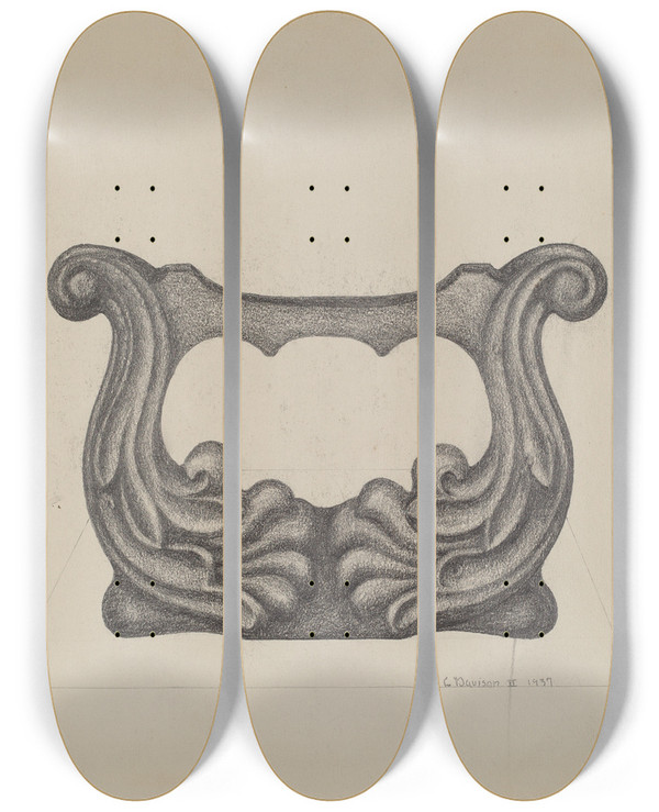 Triptych art skateboard deck of Austin L Davison Foot Scraper by Austin L Davison