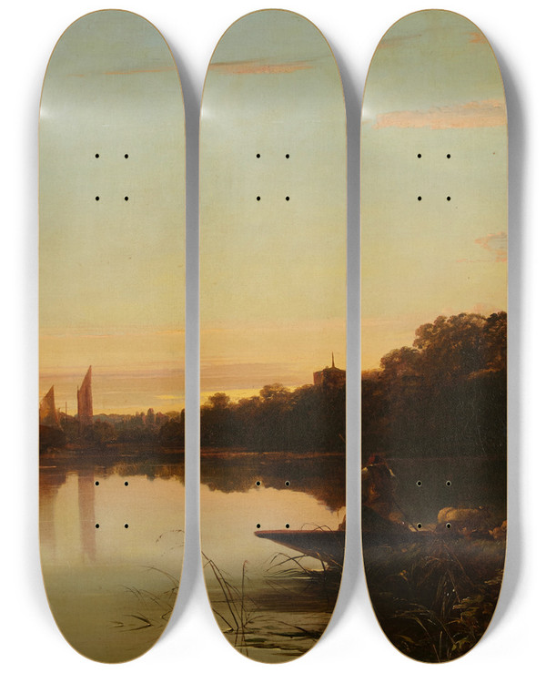 Triptych art skateboard deck of Edward Charles Williams Tranquility by Edward Charles Williams