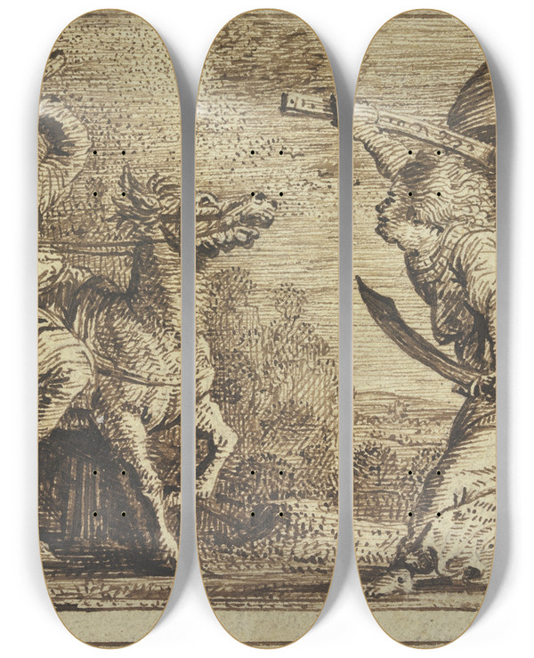 Triptych art skateboard deck of Claes Cornelisz Moeyaert The Angel Appears To Balaam by Claes Cornelisz Moeyaert (1592-1655)