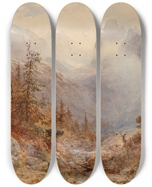 Triptych art skateboard deck of Edward Theodore Compton Hollenthal Bavaria by Edward Theodore Compton (1849-1921)