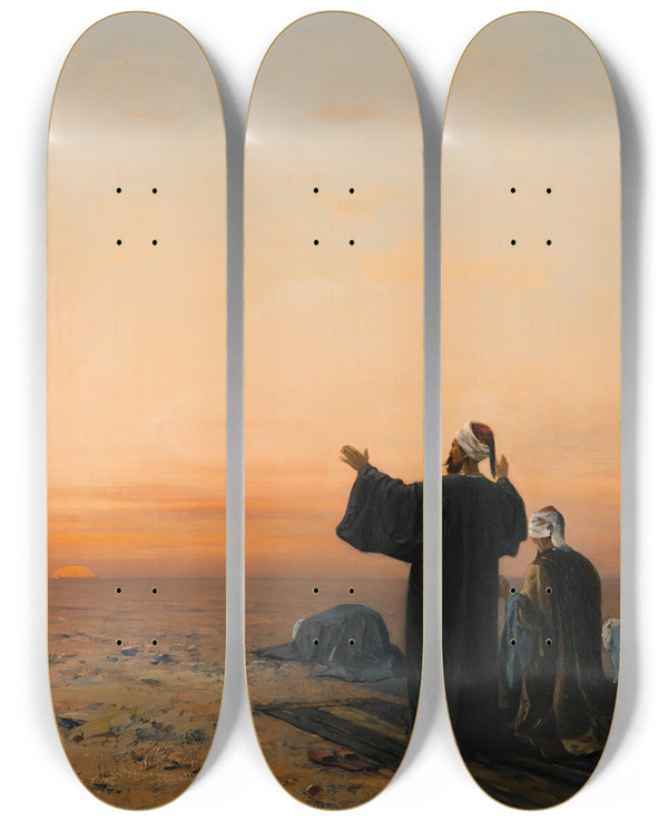 Triptych art skateboard deck of Auguste Veillon Morning Prayers by Auguste Veillon (1834-1890)