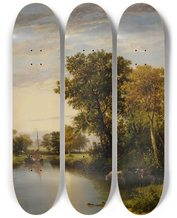 Triptych art skateboard deck of Thomas Miles Richardson The Thames Valley by Thomas Miles Richardson (1784-1848)