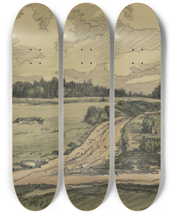 Triptych art skateboard deck of Fried Stern Landscape_3 by Fried Stern (1875-1944)
