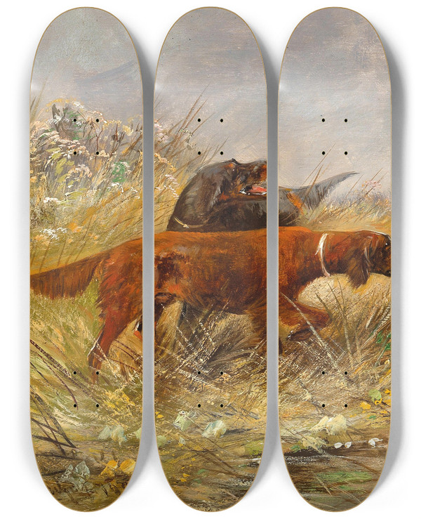 Triptych art skateboard deck of Moritz Mller A Duck Hunt by Moritz Melzer (1841-1899)