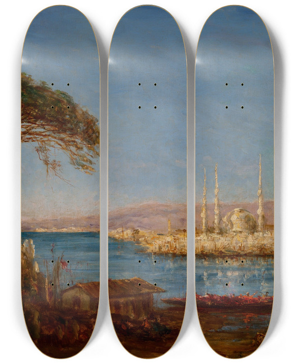Triptych art skateboard deck of Flix Ziem Constantinople by Felix Ziem (1821-1911)