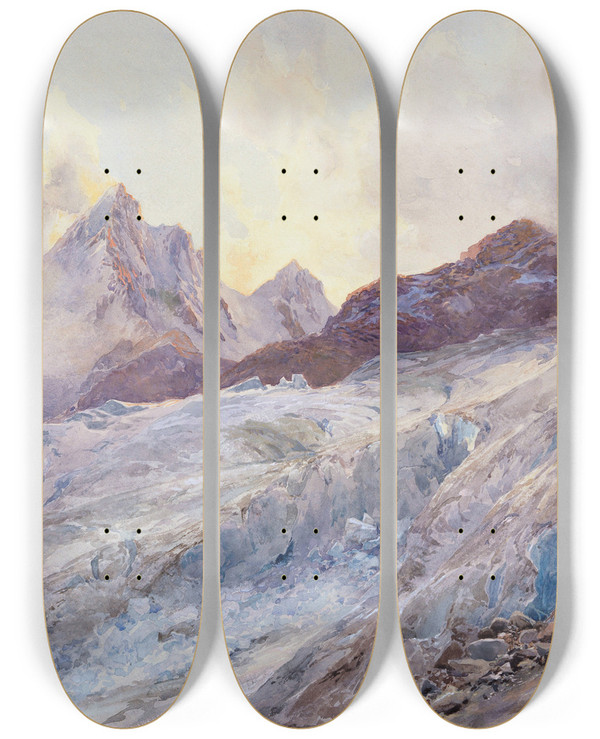 Triptych art skateboard deck of Edward Theodore Compton Finsteraarhorn by Edward Theodore Compton (1849-1921)